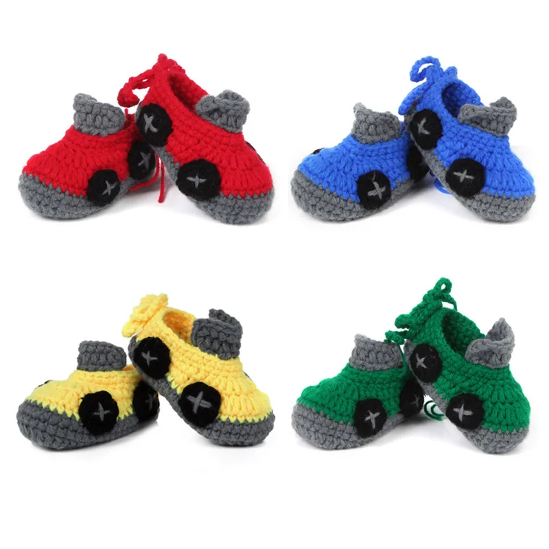 

Cartoon Car Baby Boy Shoes Handmade Crochet Booties Soft Sole Baby Moccasins 10 cm