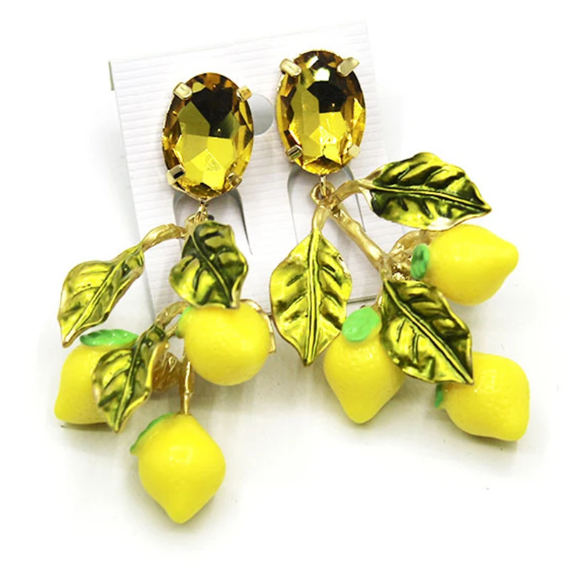 

Vintage Boho Crystal Lemon Fruit Drop Earrings For Women Statement Baroque Style Bohemian Large Long Earring Jewelry Brincos