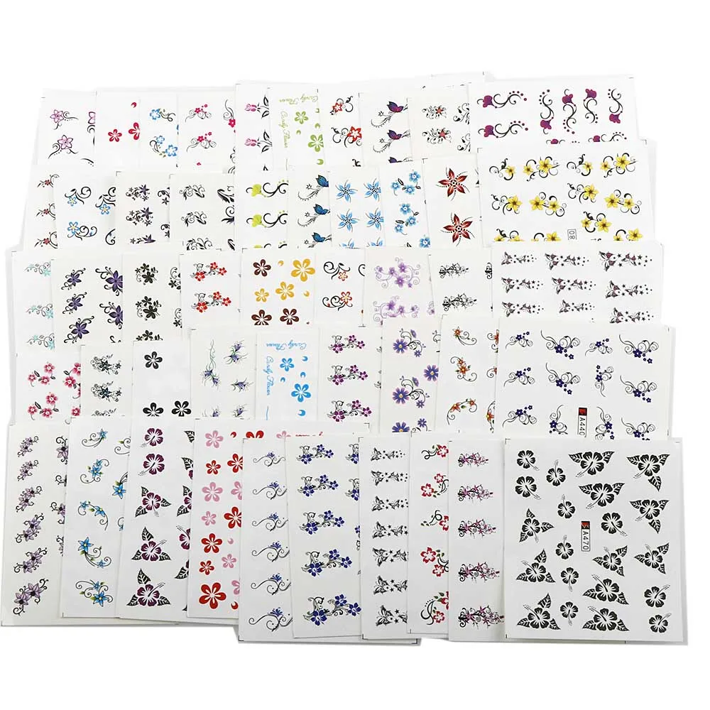 48Sheets/set Multicolor Five Petals Flowers Nail Sticker Water Transfer Stickers Manicure Nail Art Watermark Tips Random Styles - Цвет: A433-480