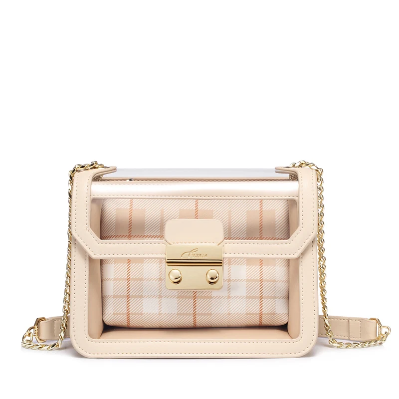 

NUCELLE Women's TPU Messenger Bag Ladies Fashion Plaid Transparent Shoulder Purse Female Beach Summer Jelly Crossbody Bags