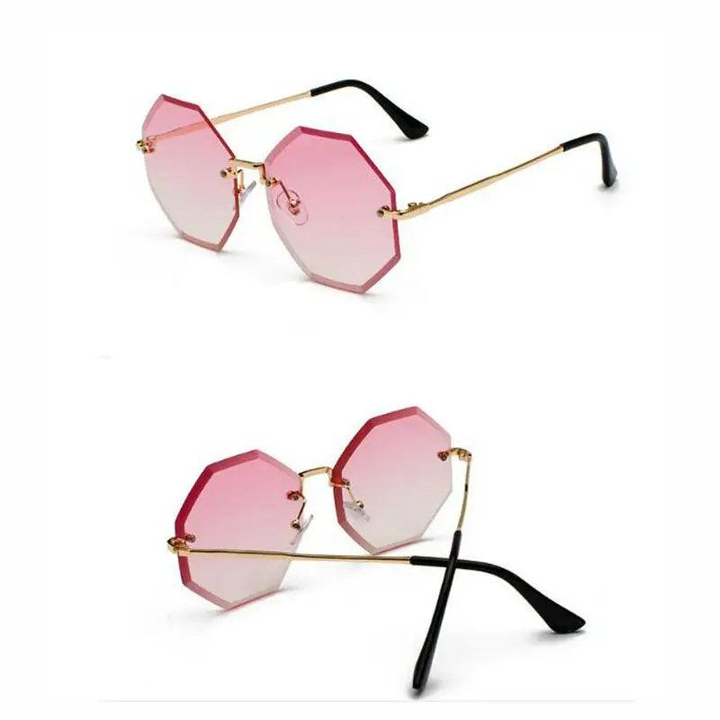 KAPELUS New Women Unique Octagon Sunglasses Fashion Rimless UV400 Male Sun glasses Mirror Female Driving Glasses Box - Цвет линз: gold pink