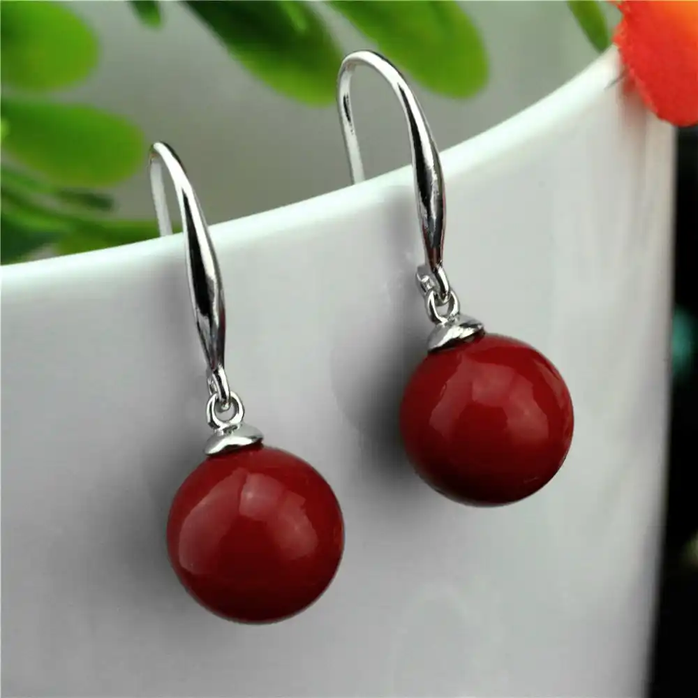925 Стерлинговое серебро женские серьги искусственный Коралл серебряные серьги личный оберег женские серьги