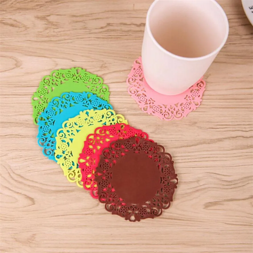 New Silicone Cup Mats TENSKE 1PC Lace Flower Doilies Silicone Coaster