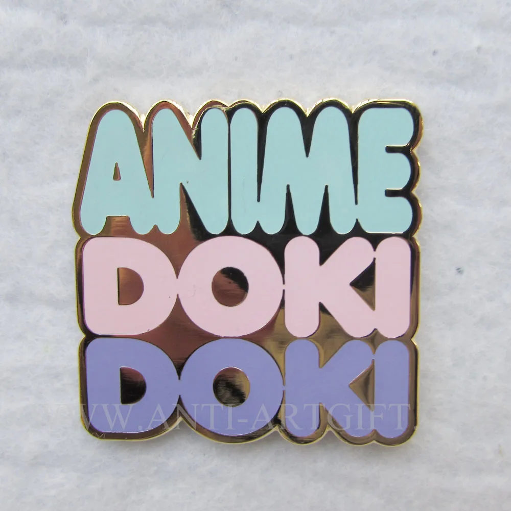 

Custom hard enamel lapel pins gold plated letter of design logo badges pink green color lovely emblems for club high quality