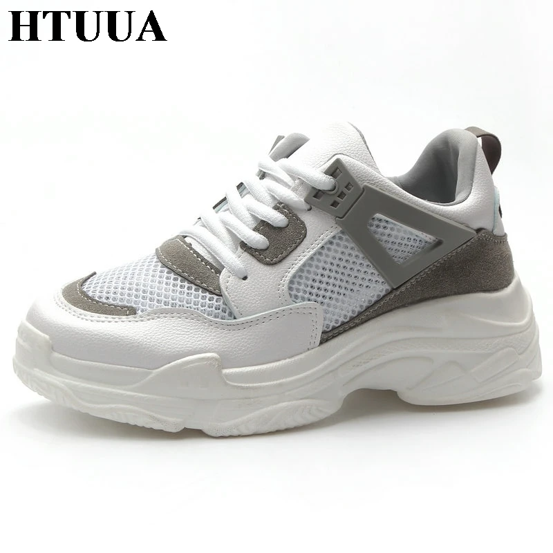 

HTUUA Size 35-40 Cozy Breathable Mesh White Sneakers Women Shoes Ladies Casual Creepers Platform Vulcanized Shoes Woman SX2270