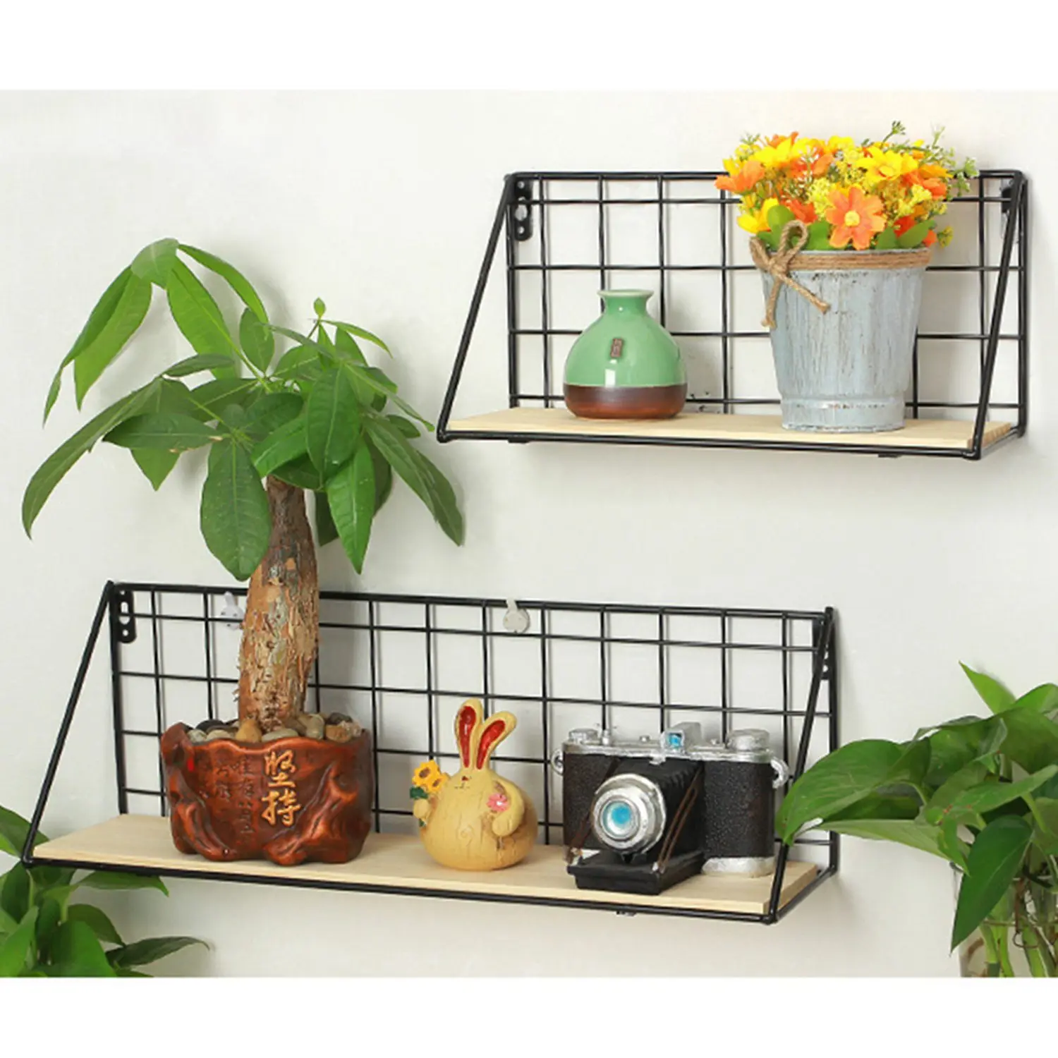 Wooden Iron Storage Holders Home Storage Shelf Wall Hanging Storage Box