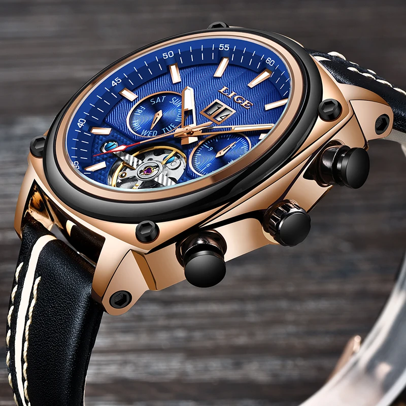 الميكانيكية ووتش ييج أعلى العلامة التجارية الفاخرة التلقائي ووتش الذكور الجلود للماء الرياضة ووتش الرجال الأعمال ساعة اليد Montre أوم