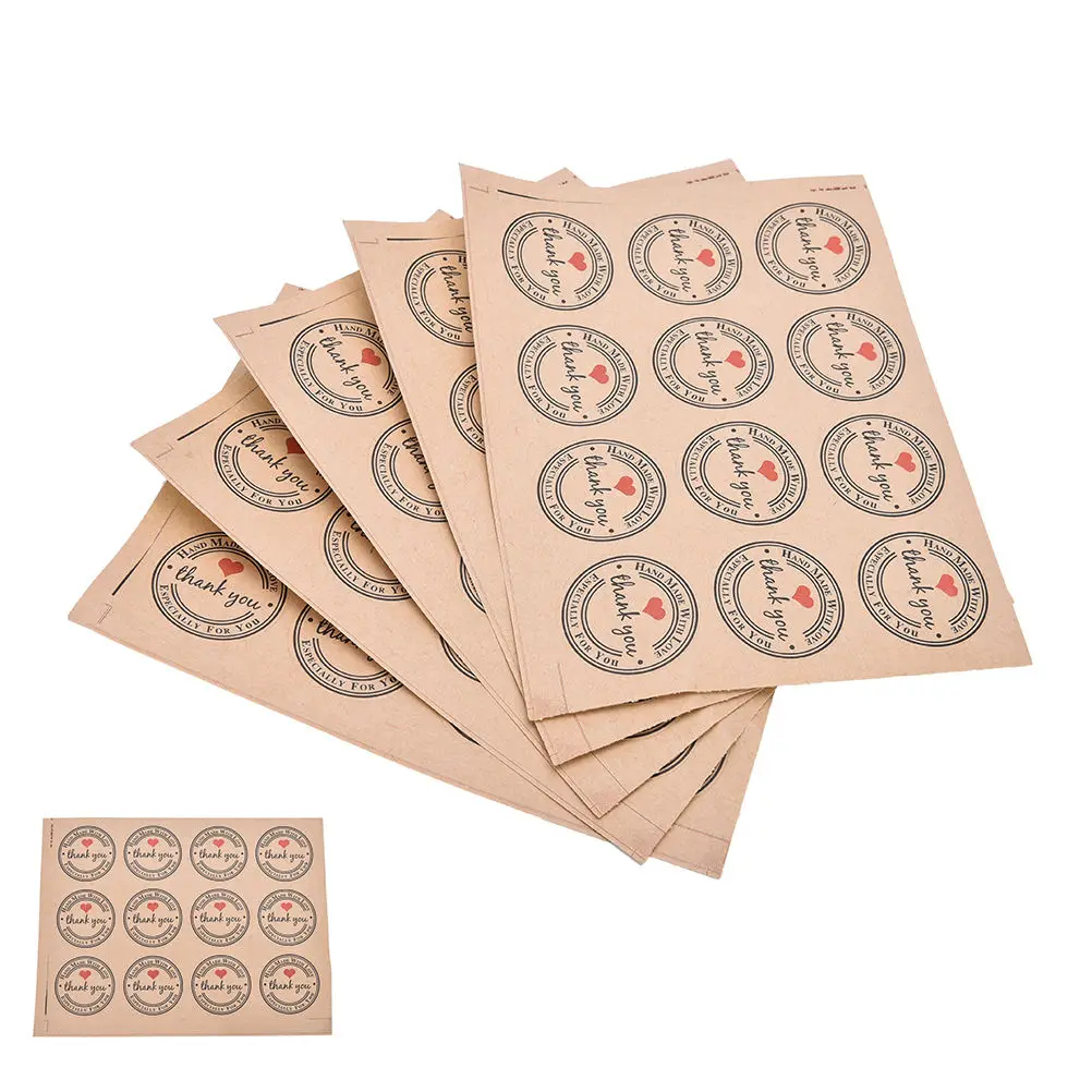 60 шт Красная любовь спасибо самоклеющиеся наклейки крафт-этикетка Спасибо наклейки подарки пользовательские круглые этикетки бумажный пакет