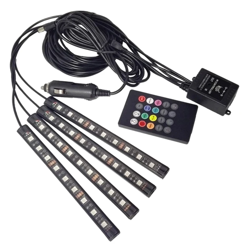 

Promotion! 1set Glow Full Color LED Interior Car Kit Under Dash Foot Well Strip Light 12V DC