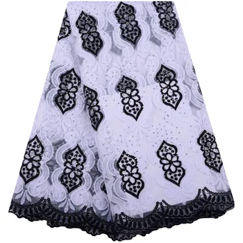 

Black Color India African Milk Silk Lace Fabric High Quality For Dress 2019 New Nigerian Guipure Lace Cord Cotton Fabric F1498