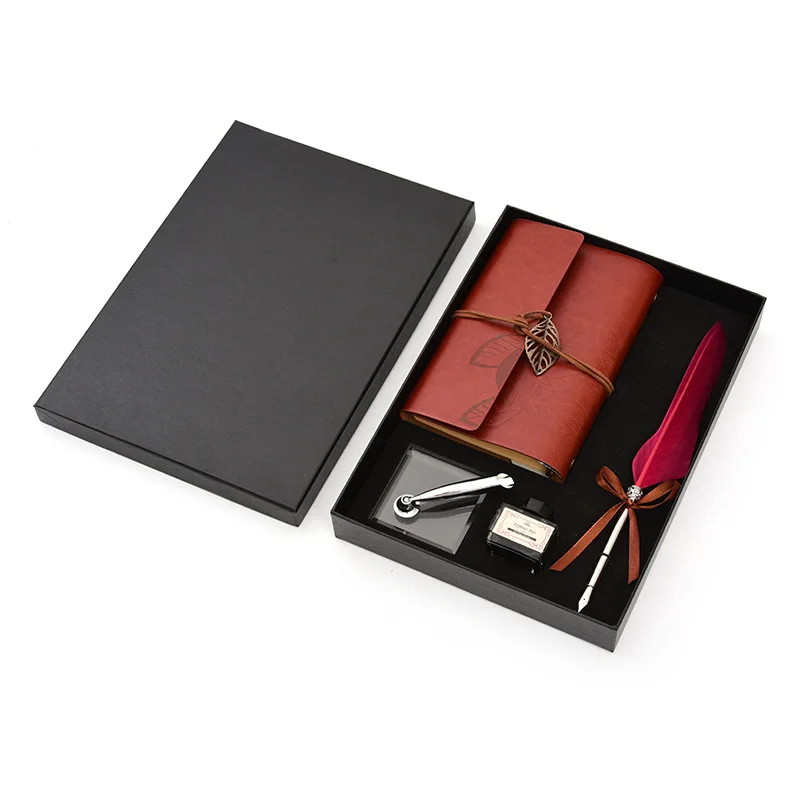 Caixa de Presente Tinta de Escrever Artigos de Papelaria New Retro Pena Caderno Caneta Conjunto Requintado Conjunto Presente 19 Cheap Canetas tinteiro