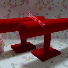 2 шт. 23*14 см красный бархат ювелирных браслет Цепочки и ожерелья часы Дисплей стенд держатель Т-образный