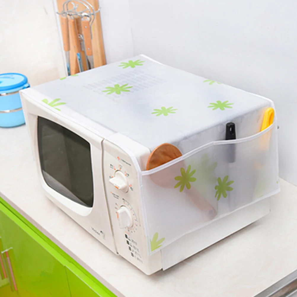 

Microwave Oven Cover With 2 Pouch Dustproof Waterproof Colorful PEVA Material Cloth Cover Romantic Style Storage Bag Set 1Pc