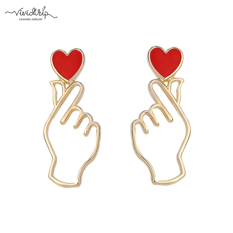 

Korean New Fashion Heart Fingers Clip On Earrings Hollow Finger Love Heart Ear Clips for Women Girl no Pierced Earring Jewelry