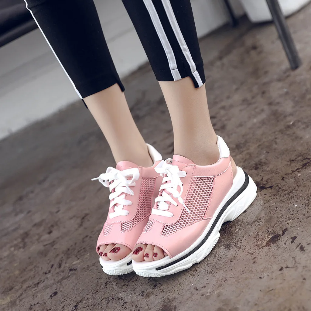 

YOUYEDIAN mixed colors Women's sneaker Fashion Casual Breathable Lace Up woman shoes New arrival Platforms Peep Toe Shoes