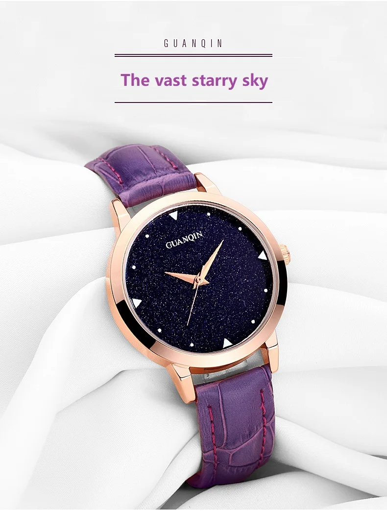 Guanqin моды Повседневное Для женщин часы роскоши лучший бренд кварцевые часы Для женщин уникальный Звезды циферблат Водонепроницаемый