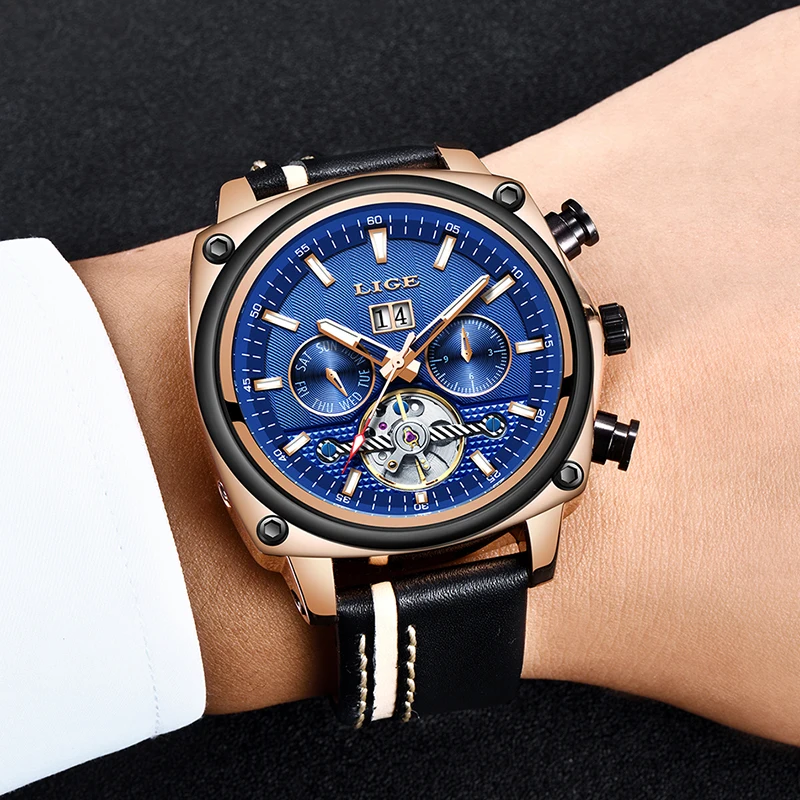 2019 New Year's Gift LIGE Top Brand Luxury Automatic Mechanical Watch Male Business Leather Waterproof Sport Watch Reloj Hombre