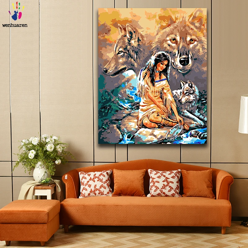 Diy краски по номерам картина с комплектами человек и животные природа волк Лоонг