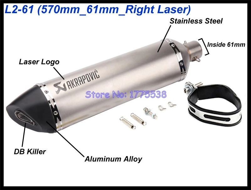 PHULEOVEO izquierda/derecha motocicleta Universal Akrapovic de Escape de: 51mm/61mm L: 570mm/470mm/370mm moto de Escape silenciador de Escape