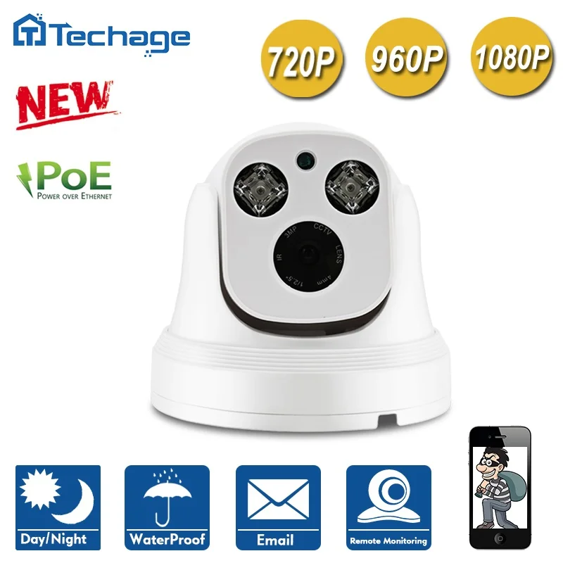  Techage 720P 960P 1080P POE IP Camera 48V Power Over Ethernet IR Night Vision CCTV Indoor ONVIF P2P Security Surveillance Cam 