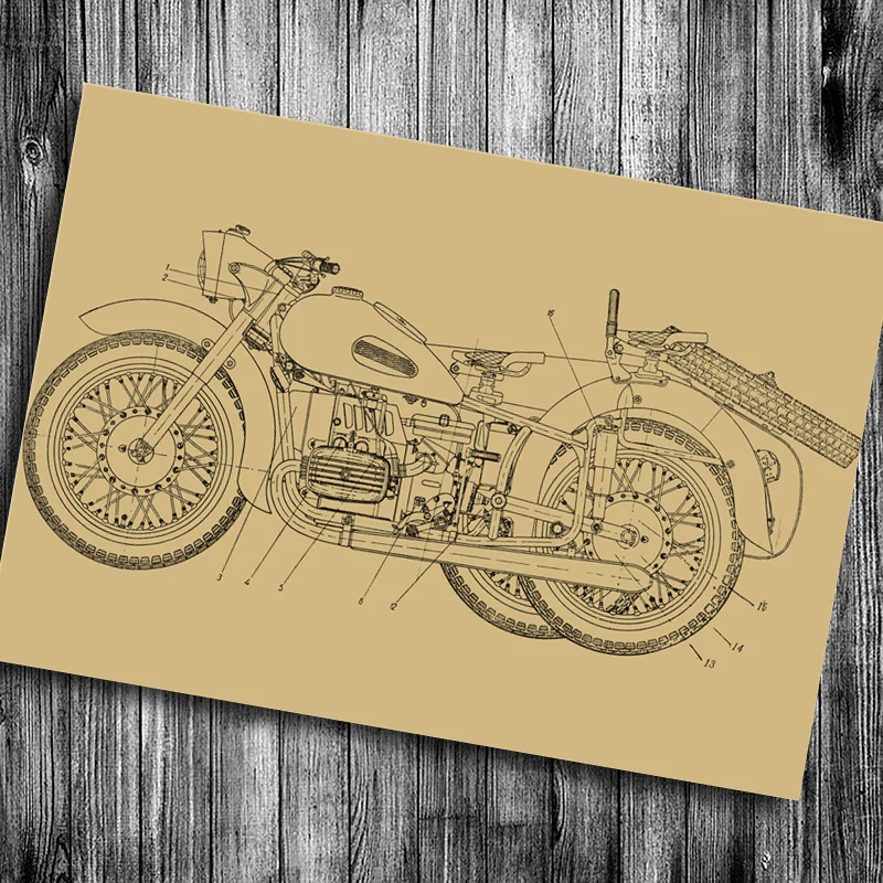 

Classic Motorcycles chart Vintage posters Retro print painting Wall Stickers house decor living room bedroom bar pub cafe
