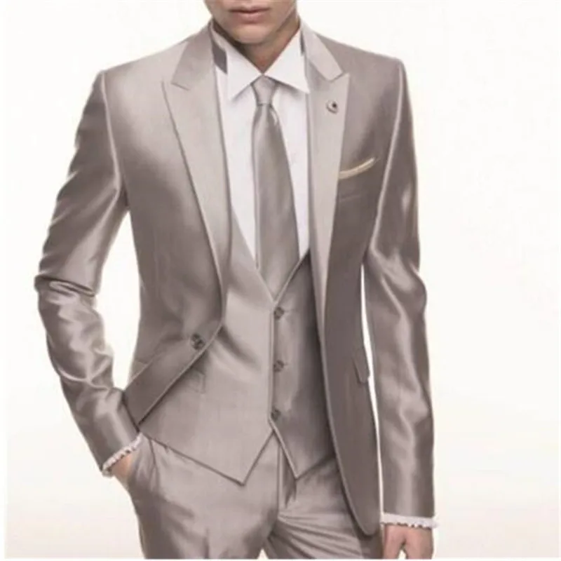 

Shiny Wedding Suit For Men 3 Piece(Jacket+Pant+Vest+Tie) Latest Design Groom Bridegroom Tuxedos Custom Made Fashion Blazer