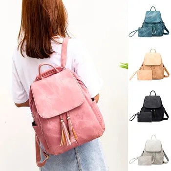 

Women Backpack 2019 Fashion New Wave School Backpack Women Ladies 2PC Tassel Messenger Handbag Totes Shoulder K430