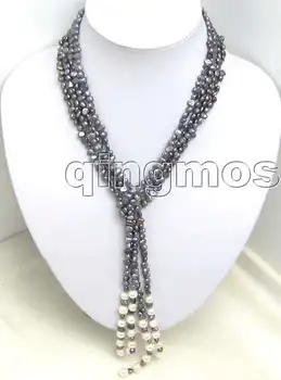 

Natural Long 45 inch 3 Strands Natural 5-6mm Gray / black Baroque natural Pearl Necklace -nec5189 Wholesale/retail Free ship