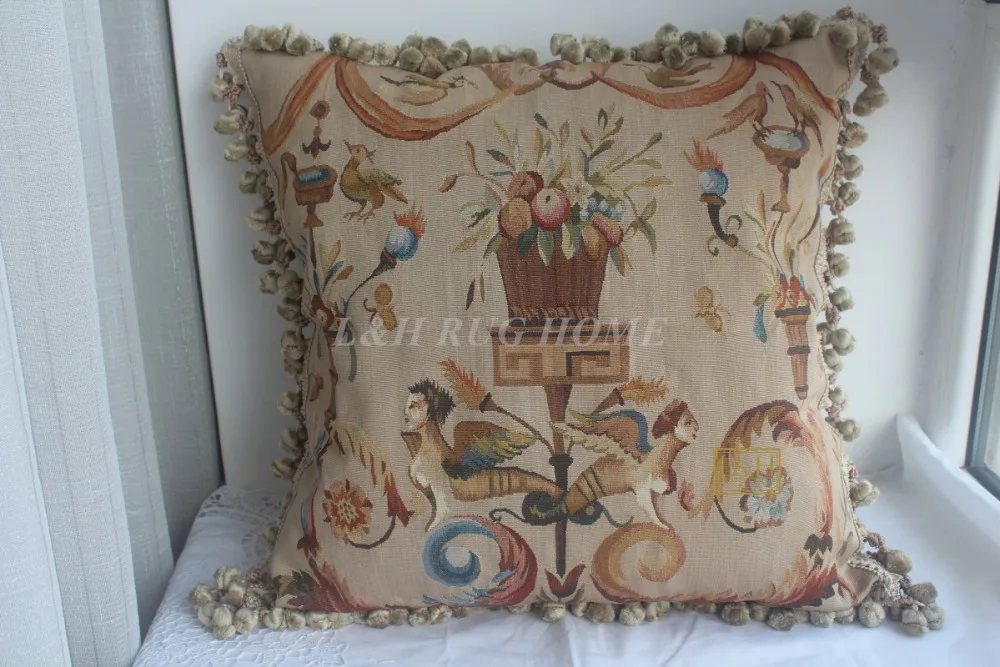 

Free Shipping 22"x22" Handmade French Gobelin Tapestry Weave Silk Aubusson Pillow Cushion Cover