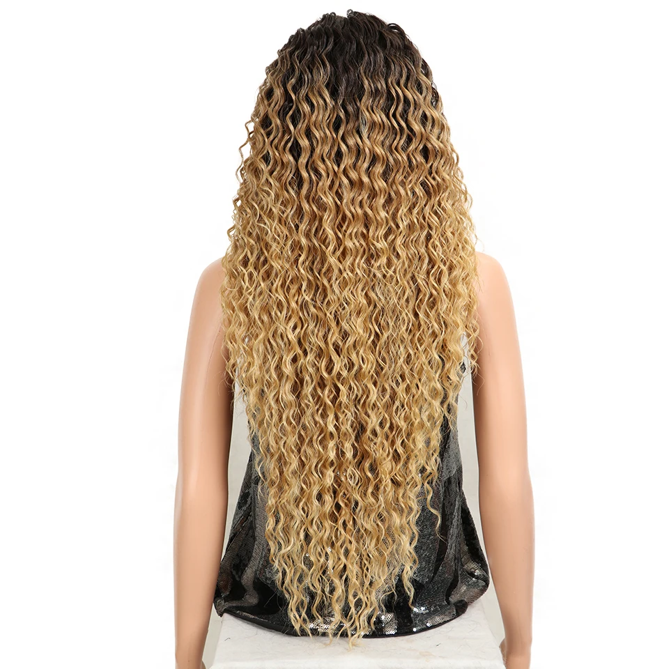 Волшебные волосы кудрявые бесклеевые высокотемпературные волокна волос 32 дюйма натуральные светлые синтетические парики на кружеве для черных женщин