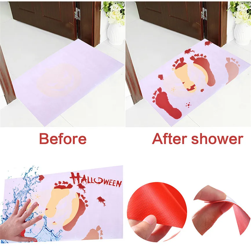 Halloween Gifts Bloody Bath Mat Color Changing Sheet Turns Red Wet Make