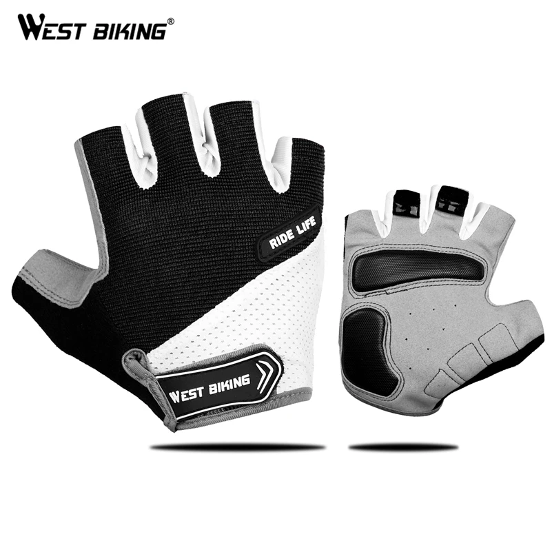 WEST BIKING Summer Cycling Gloves Shockproof Thicken Pad Half Finger Cycling Gloves for Sport Hiking MTB Motorcycle Bike Gloves