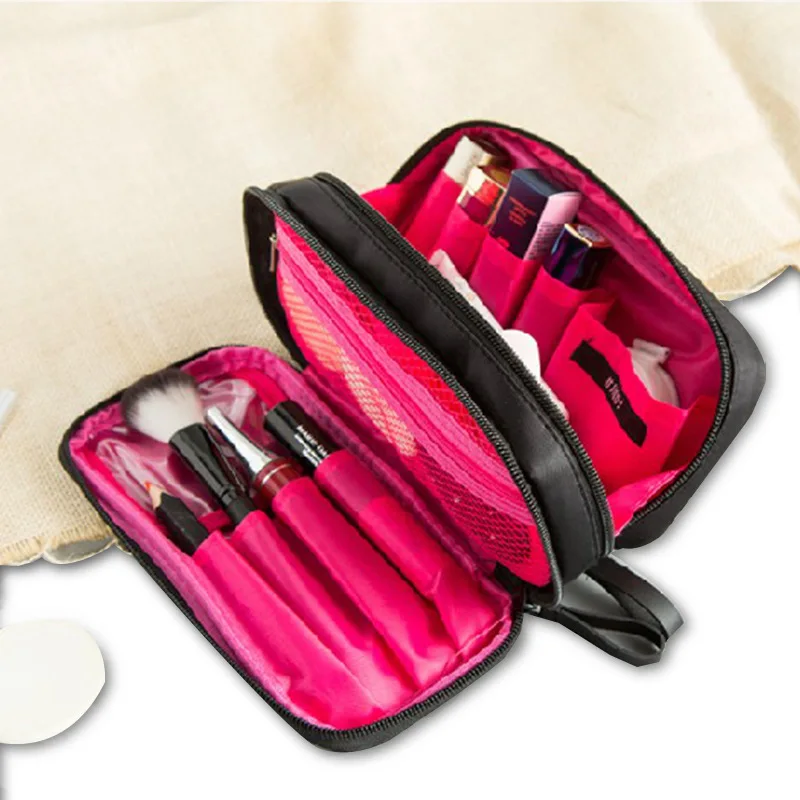 

Mini Double Layer Cosmetic Bag Travel Organizer Functional Makeup Pouch Vanity Case Toiletry Brush Storage Accessories