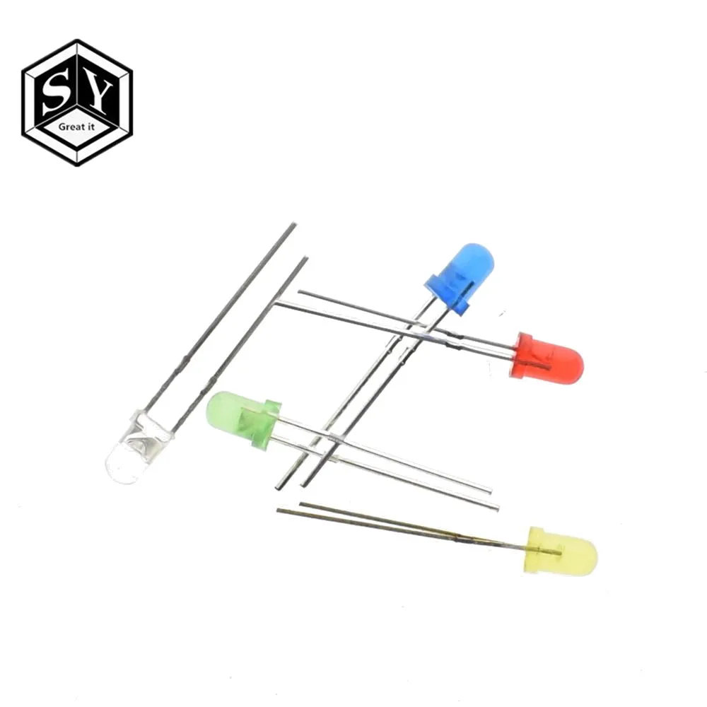 

GREAT IT 100PCS 5 colors F3 3MM LED Diode Kit Mixed Color Red Green Yellow Blue White