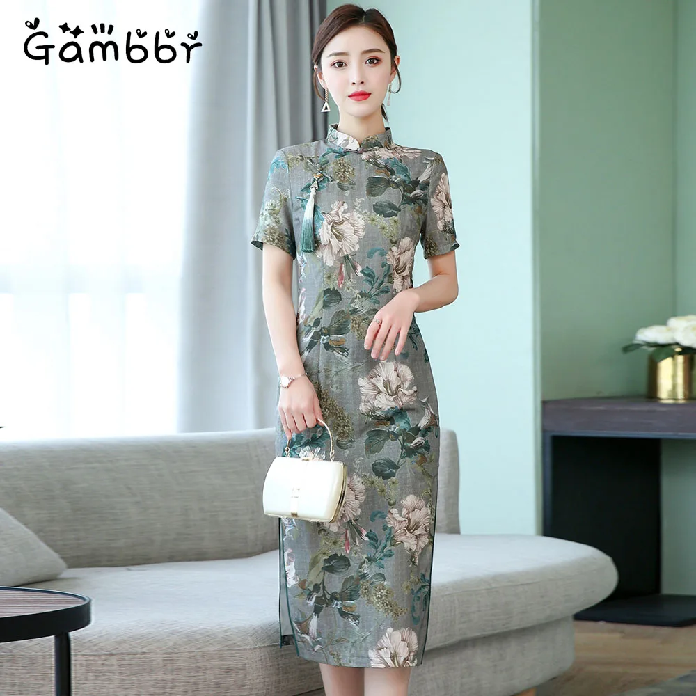 

Traditional Chinese Clothing Qipao Dress Retro Women Elegant Improve Cotton Linen Cheongsam Dress Vintage Daily Oriental Costume