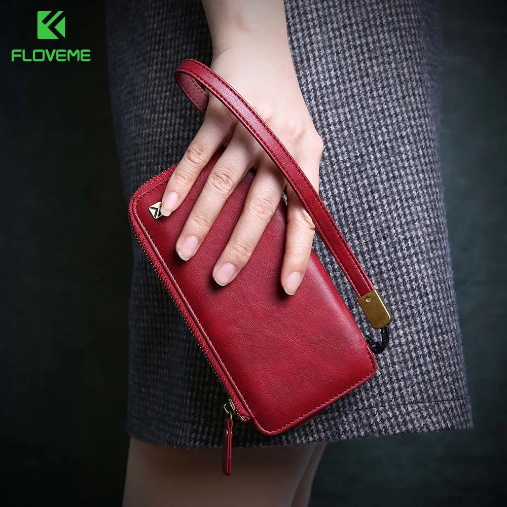 

FLOVEME Multi-function Wallet Case For iPhone 6 6S 7 6 6S Plus 7 Plus PU Leather Zipper Pouch Handbag Case For iPhone 6 6S 7