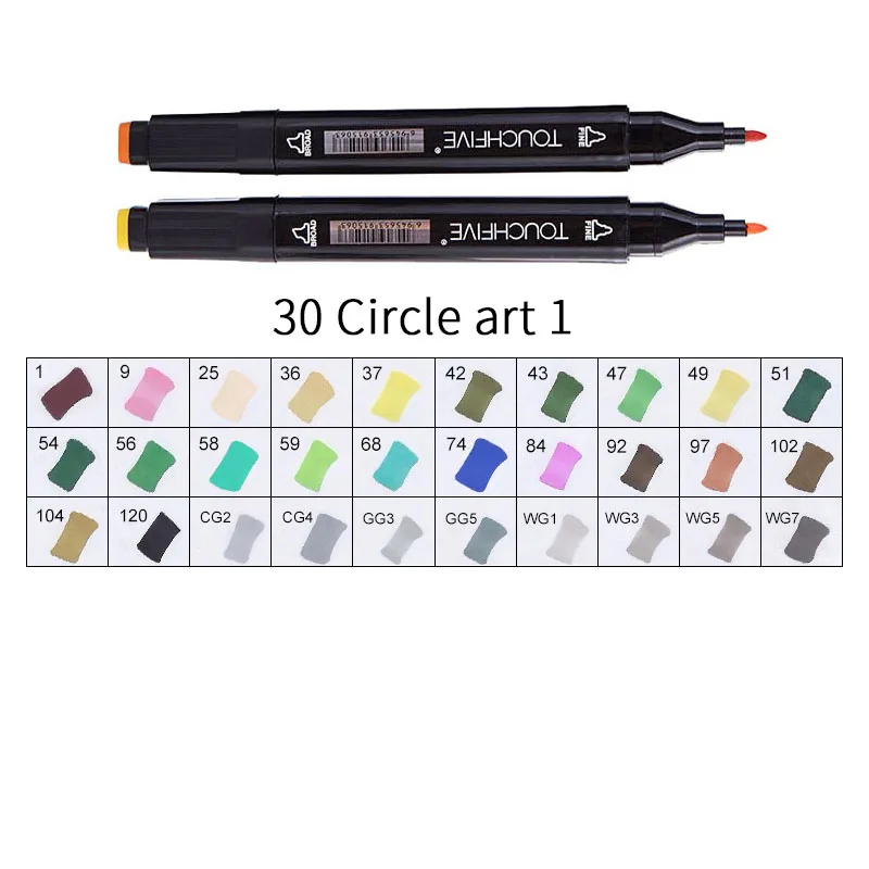 TOUCHFIVE 168 эскизные Маркеры Набор ручек с двойной головкой художественная краска ручка для рисования манга маркер окрашивание ящика поставки Студенческая Ручная Краска Ручка - Цвет: BLACK-30CIRCLEART1