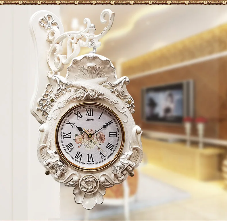 Европейский двойной односторонние часы гостиная немой настенные часы; кварцевые часы Ретро креативное украшение