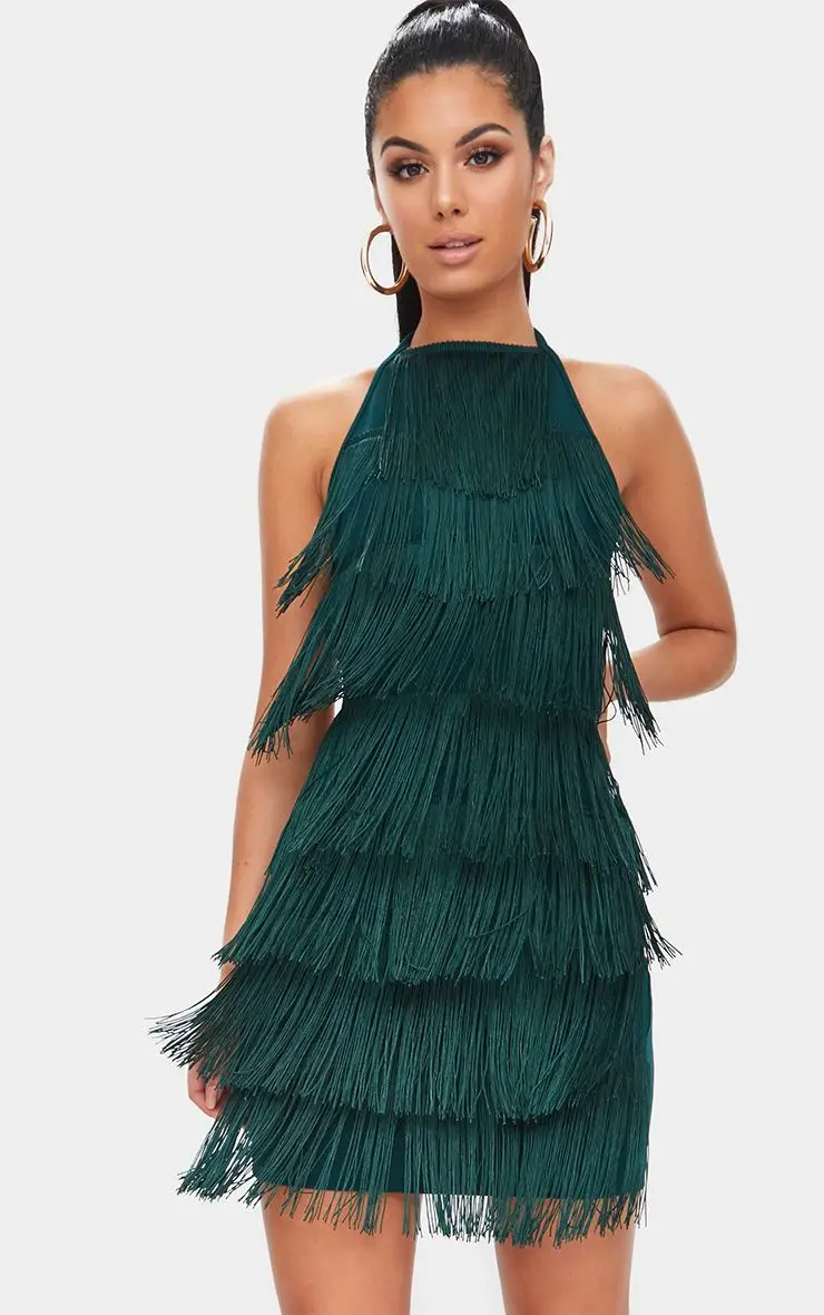 Fringe Dress Spaghetti Strap Sexy Club Green Black Backless Robe Women Summer Dresses Mini Bodycon Zomerjurk Dames 2019 | Женская одежда