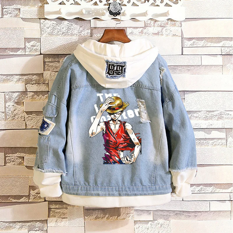 Аниме one piece Джинсовая куртка-бомбер one piece D Luffy джинсовая куртка с капюшоном толстовка унисекс рваные капюшон для косплея A9012