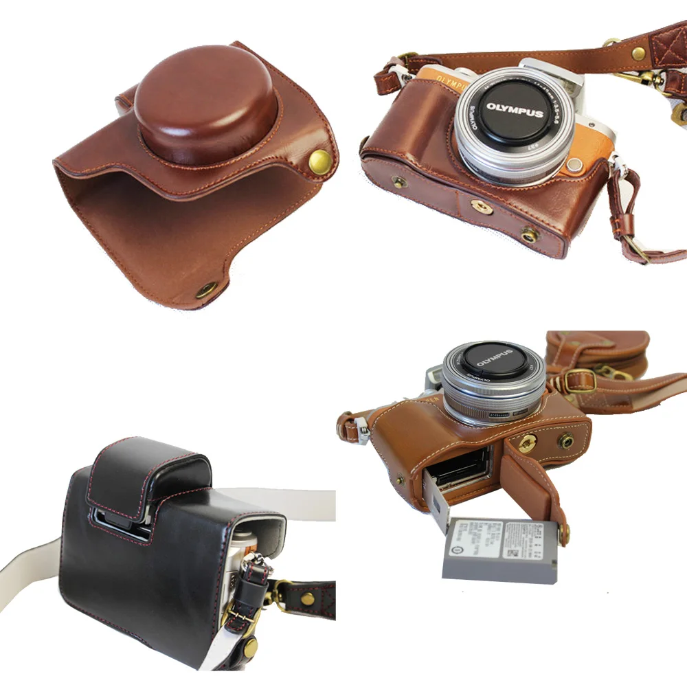 Caixa de Câmera de Vídeo de Couro do Plutônio de Luxo para Olympus Bolsa da Câmera Aberta com Alça Nova para Olympus 14-42mm Bateria Mini Bolsa Epl8 E-pl8