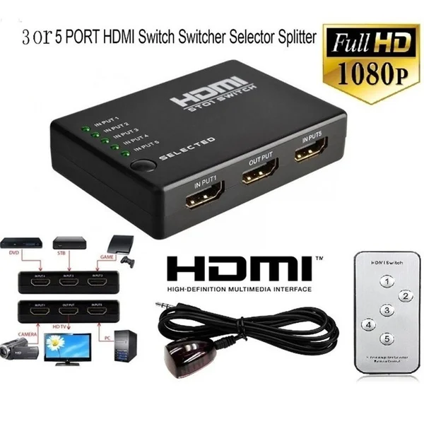 Hdmi Multiport 3 Or 5 Ports HDMI Splitter Switch Selector Switcher Hub+Remote For HDTV PC HOT FOR DVD STB GAME HDTV HDMI. I5