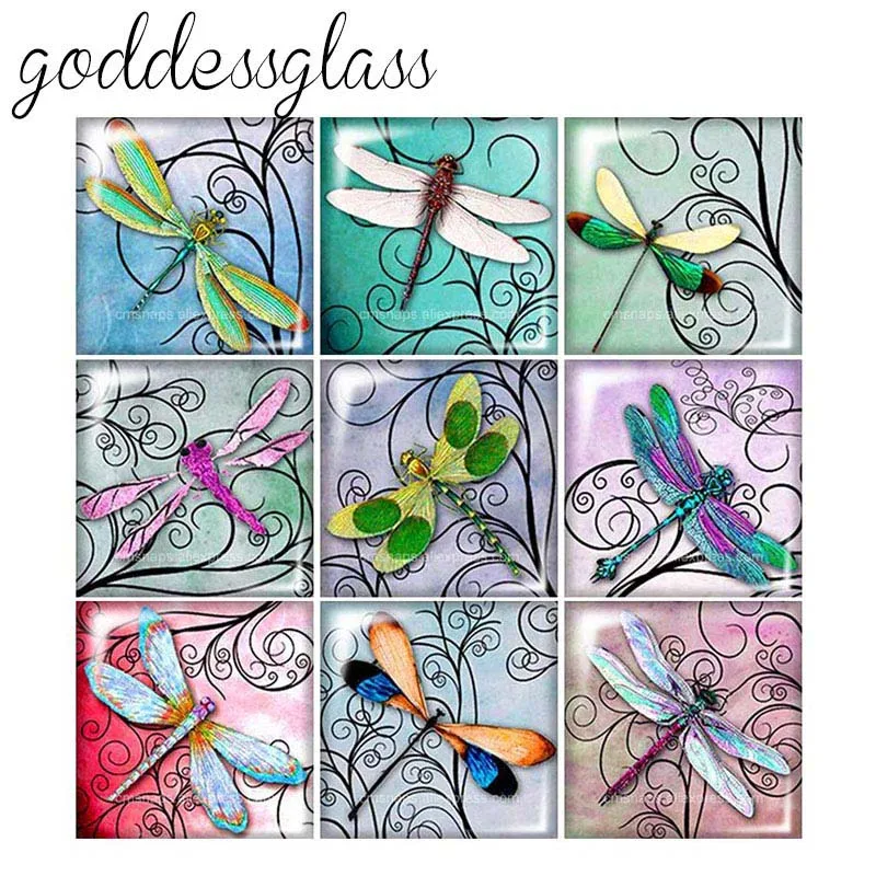 New dragonfly beauty patterns 10pcs mixed 12mm/20mm/25mm/30mm Square photo glass cabochon demo flat back Making findings | Украшения и
