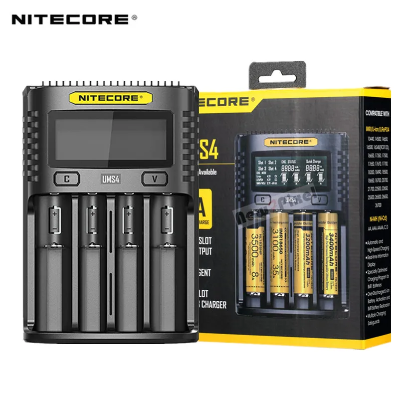 

NITECORE UMS2 UMS4 Intelligent Battery Charger USB Output 3A for LiFePO4 Lithium Ion Ni-MH NiCd 18650 10340 10350 10440 10500