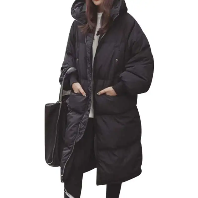 Более Размеры d Пальто Черный зимняя куртка для женщин; Большие размеры 3XL толстовки теплая хлопковая стеганая куртка Женская куртка-парка