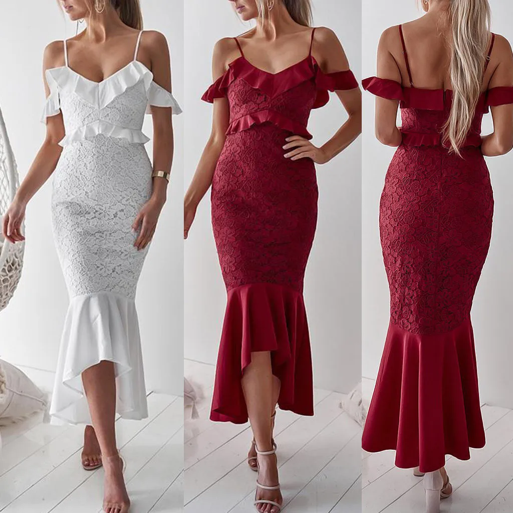 

Sexy strapless off the shoulder ruffles dress women spring summer Mermaid dress sleeveless dresses woman party night vestidos