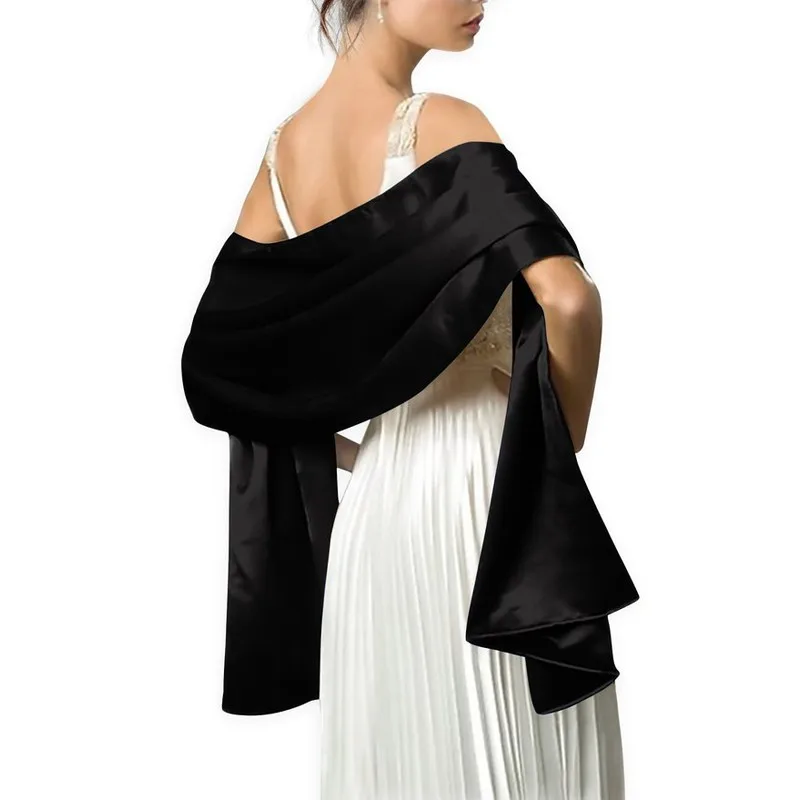 Красивая Женская шаль, длинная, 200*45 см, свадебные платья, белая атласная шаль, s и шали, сделанные на заказ, Цвета - Цвет: Черный