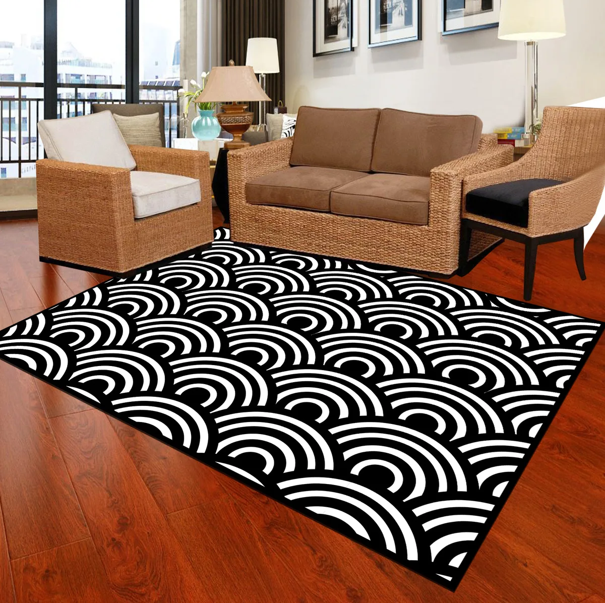 Home Garden Black Striped Art Cat Floor Mat Area Rugs