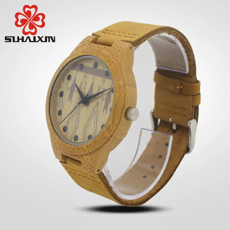 

SIHAIXIN Bamboo Clock Male Reloj De Madera Simple Genuine Leather Analog Wood Watches Luxury Quartz WristWatch Gifts Relogio