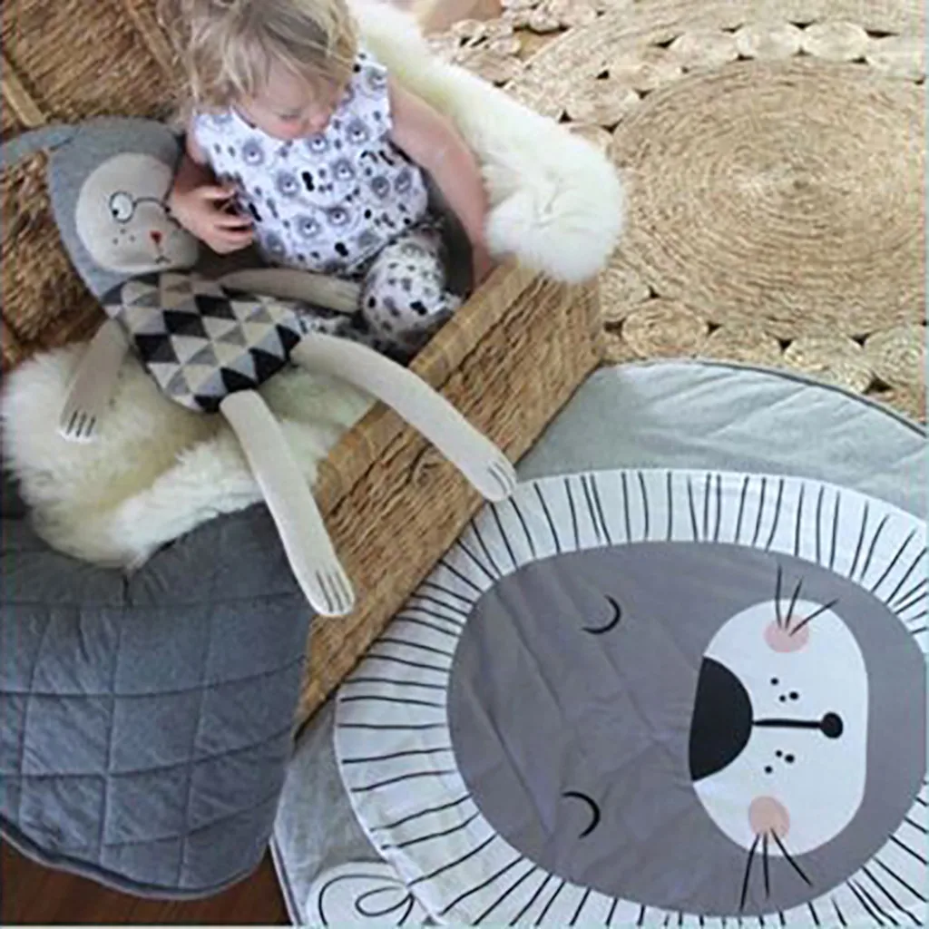 Одеяло анти-Sli коврик круглый ребенок детское одеяло хлопок большой мягкий утолщение 90x90 см домашний декоративный коврик со львом